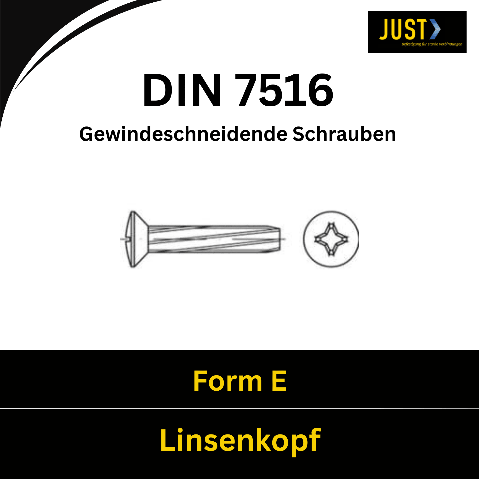 Bild für Kategorie  DIN 7516 (E)➤ gewindeschneidende Schrauben - Form E - Linsensenkkopf
